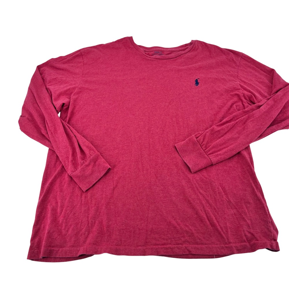 Polo Ralph Lauren Mens Long Sleeve T-Shirt Heather Red Crewneck Size Large